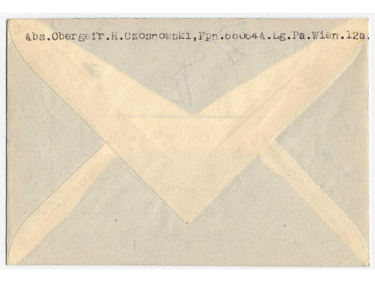 Rhodos-Weihnachtsmarke in Type II mit Tagesstempel "FELDPOST b 27.3.45" auf Brief eines Angehörigen des Stabes Festungs-Infan