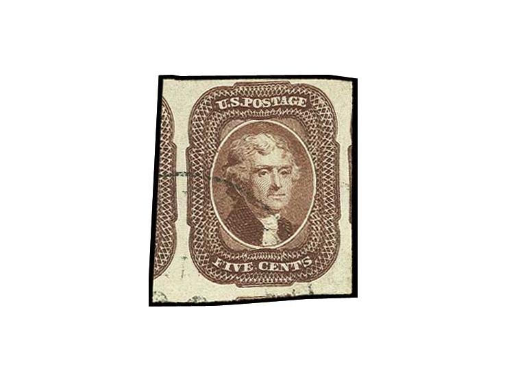 1851, 5 c. red brown large margins, with portions of 3 adjoining stamps, used with black c.d.s, very fine and rare, cerificat