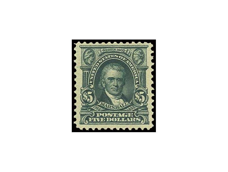 1902, 5 $ green, fresh colour, unused with original gum, very fine, certificate PSE (Scott-Nr. 313)