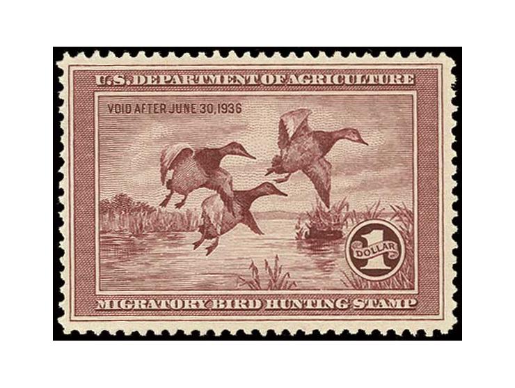 HUNTING PERMIT STAMPS: 1935, 1 $ rose lake, never hinged, fine
