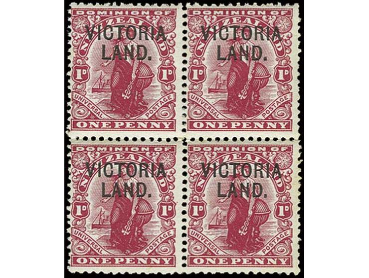 ANTARCTIC EXPEDITIONS: VICTORIA LAND: 1911, 1 d. carmine, block of four, unmounted mint, fine