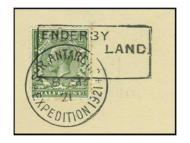 1921, Shackleton-Rowett Expedition, GB ½ d. with framed "ENDERBY LAND" and cds. "S.R. ANTARCTIC Expedition 1921/8 SP 21" tied