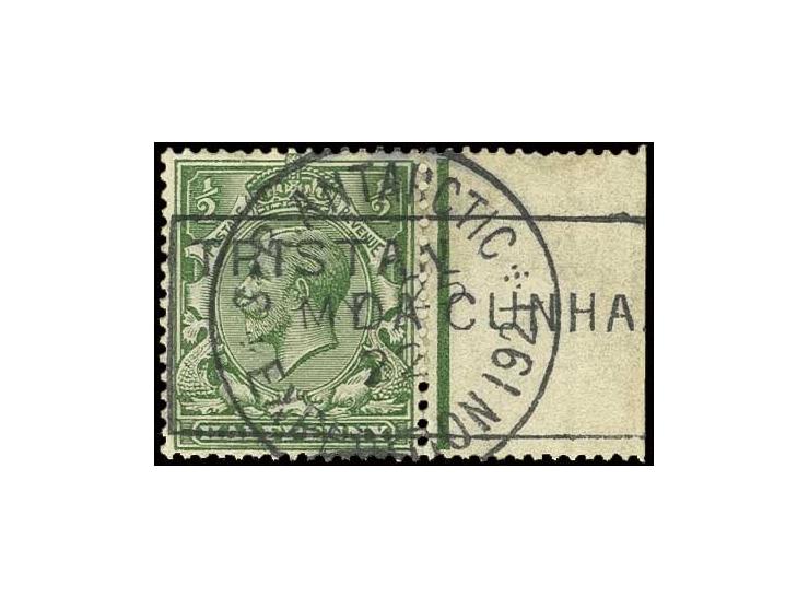 ditto, GB ½ d. with framed "TRISTAN DA CUNHA" and "S.R. ANTARCTIC Expedition 1921/MY 25 22", scarce, Ceremuga certificate