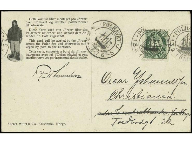 NORWAY: 1918/26, cpl. serie of 5 coloured Polhavet picture cards with different frankings, all cancelled "POLHAVET", 1918 res