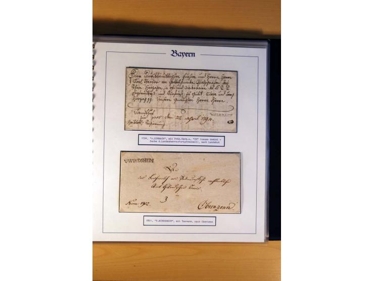 1569/1840 (ca.), fünfbändige postgeschichtliche Sammlung mit vielen seltenen Belegen, dabei gute 'adelige' Stempel wie z. B. 