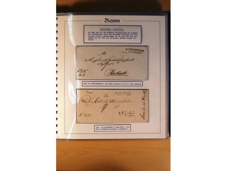 1569/1840 (ca.), fünfbändige postgeschichtliche Sammlung mit vielen seltenen Belegen, dabei gute 'adelige' Stempel wie z. B. 