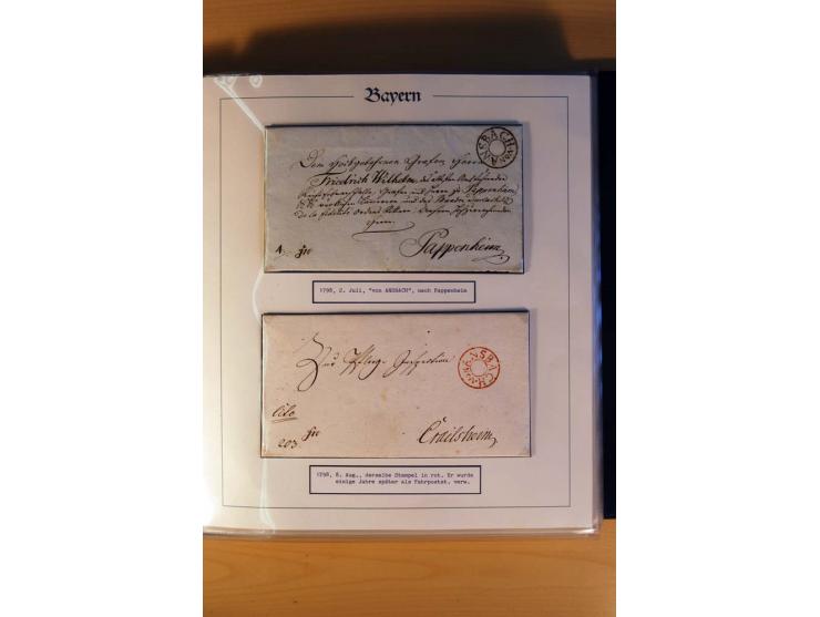 1569/1840 (ca.), fünfbändige postgeschichtliche Sammlung mit vielen seltenen Belegen, dabei gute 'adelige' Stempel wie z. B. 