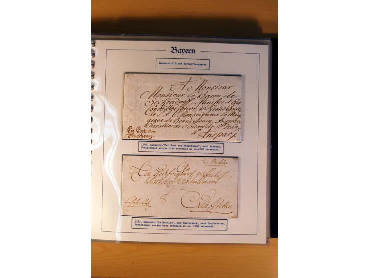 1569/1840 (ca.), fünfbändige postgeschichtliche Sammlung mit vielen seltenen Belegen, dabei gute 'adelige' Stempel wie z. B. 