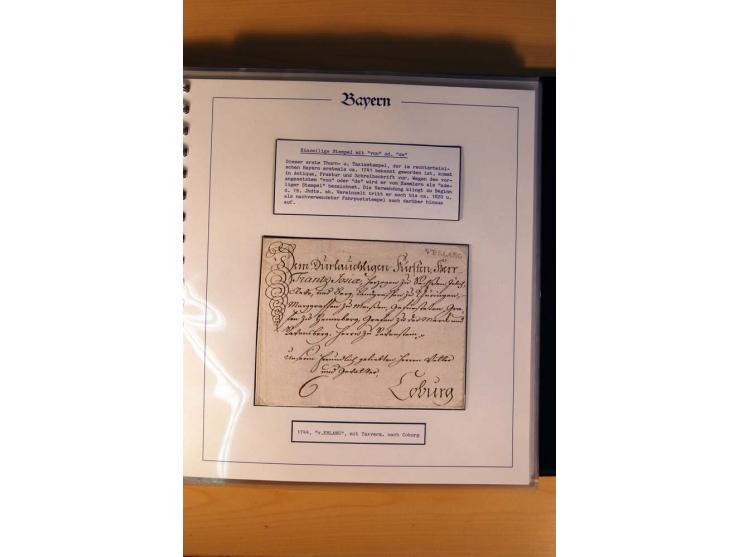 1569/1840 (ca.), fünfbändige postgeschichtliche Sammlung mit vielen seltenen Belegen, dabei gute 'adelige' Stempel wie z. B. 