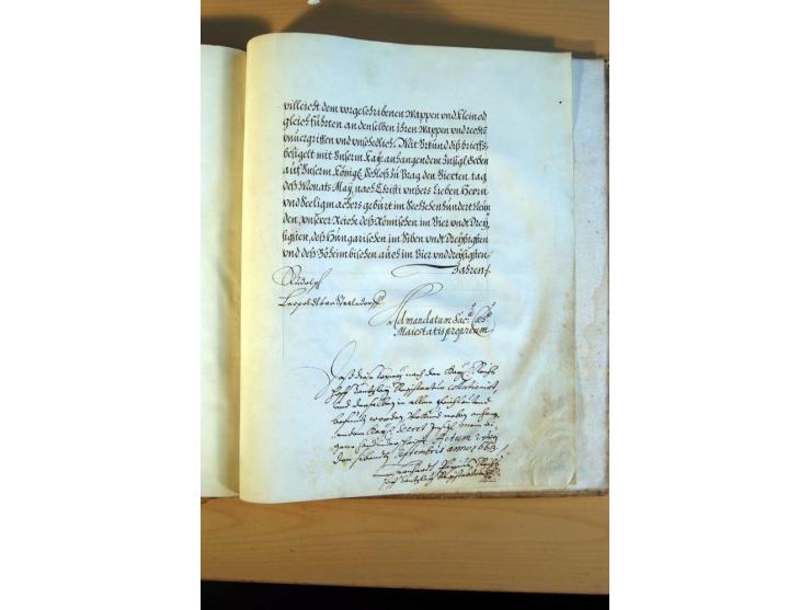 Rudolf II von Habsburg, römisch-deutscher Kaiser, 1609, 16seitiger Adelsbrief mit dekorativem handgemaltem Familienwappen, Ka