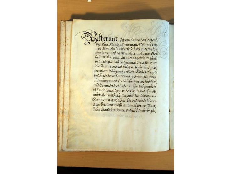 Rudolf II von Habsburg, römisch-deutscher Kaiser, 1609, 16seitiger Adelsbrief mit dekorativem handgemaltem Familienwappen, Ka