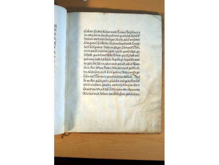 Rudolf II von Habsburg, römisch-deutscher Kaiser, 1609, 16seitiger Adelsbrief mit dekorativem handgemaltem Familienwappen, Ka