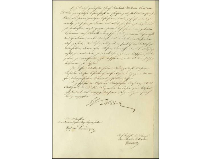 Wilhelm I, König von Württemberg, eigenhändige Unterschrift auf Lehensbrief, datiert Stuttgart 3.12.1840
