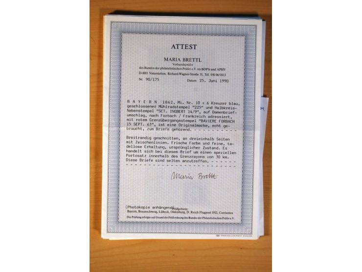 1849/70 (ca.), Sammlungsbestand von einigen losen Marken und Briefstücken (u. a. Probedruck der Nr. 1 mit entferntem Seidenfa