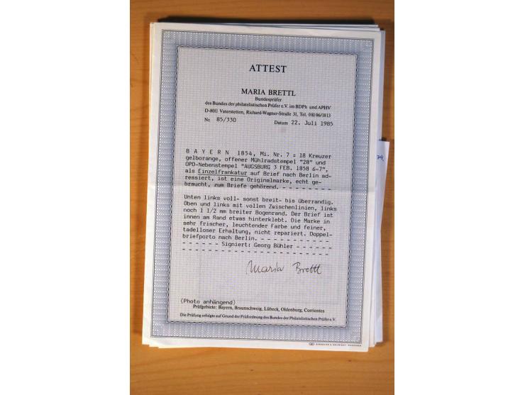 1849/70 (ca.), Sammlungsbestand von einigen losen Marken und Briefstücken (u. a. Probedruck der Nr. 1 mit entferntem Seidenfa