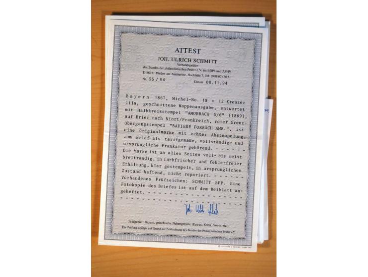 1849/70 (ca.), Sammlungsbestand von einigen losen Marken und Briefstücken (u. a. Probedruck der Nr. 1 mit entferntem Seidenfa