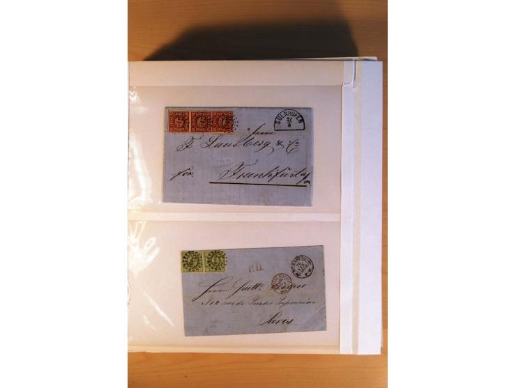 1849/70 (ca.), Sammlungsbestand von einigen losen Marken und Briefstücken (u. a. Probedruck der Nr. 1 mit entferntem Seidenfa
