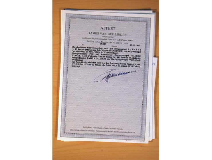 1849/70 (ca.), Sammlungsbestand von einigen losen Marken und Briefstücken (u. a. Probedruck der Nr. 1 mit entferntem Seidenfa