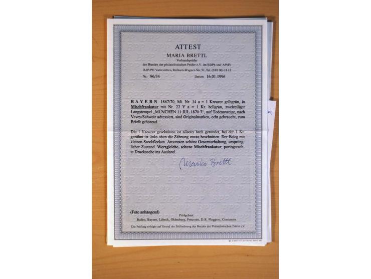 1849/70 (ca.), Sammlungsbestand von einigen losen Marken und Briefstücken (u. a. Probedruck der Nr. 1 mit entferntem Seidenfa
