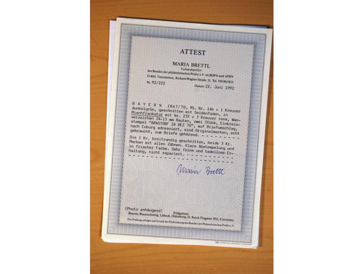 1849/70 (ca.), Sammlungsbestand von einigen losen Marken und Briefstücken (u. a. Probedruck der Nr. 1 mit entferntem Seidenfa