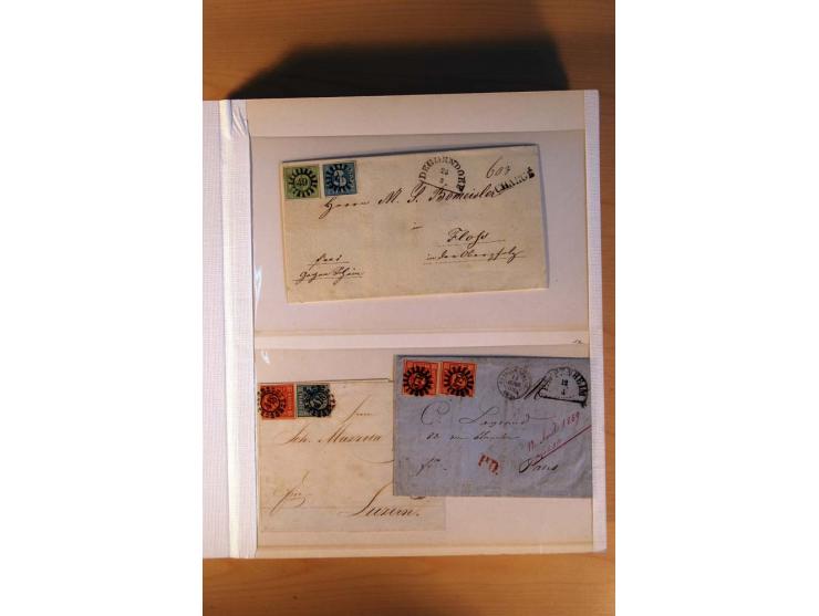 1849/70 (ca.), Sammlungsbestand von einigen losen Marken und Briefstücken (u. a. Probedruck der Nr. 1 mit entferntem Seidenfa
