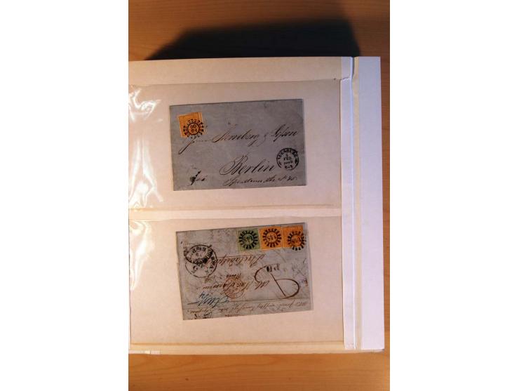 1849/70 (ca.), Sammlungsbestand von einigen losen Marken und Briefstücken (u. a. Probedruck der Nr. 1 mit entferntem Seidenfa