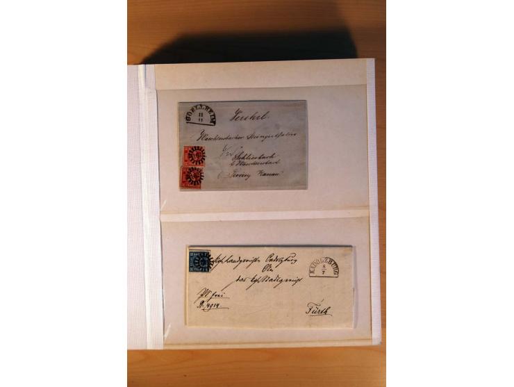 1849/70 (ca.), Sammlungsbestand von einigen losen Marken und Briefstücken (u. a. Probedruck der Nr. 1 mit entferntem Seidenfa