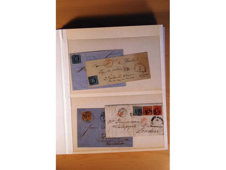 1849/70 (ca.), Sammlungsbestand von einigen losen Marken und Briefstücken (u. a. Probedruck der Nr. 1 mit entferntem Seidenfa