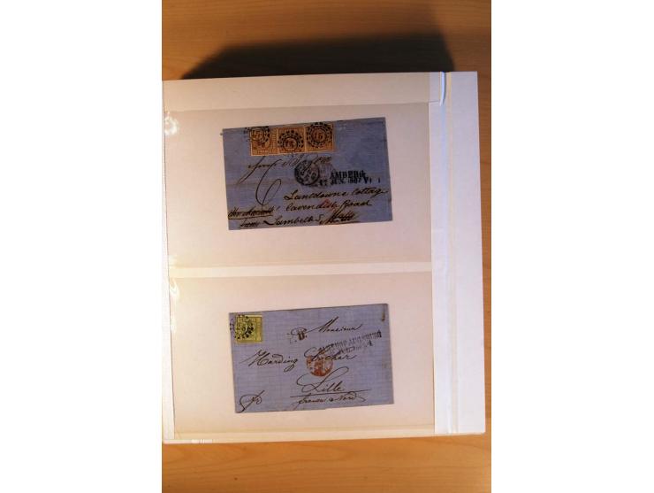 1849/70 (ca.), Sammlungsbestand von einigen losen Marken und Briefstücken (u. a. Probedruck der Nr. 1 mit entferntem Seidenfa
