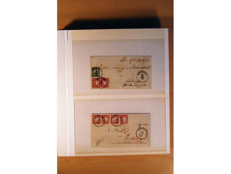 1849/70 (ca.), Sammlungsbestand von einigen losen Marken und Briefstücken (u. a. Probedruck der Nr. 1 mit entferntem Seidenfa