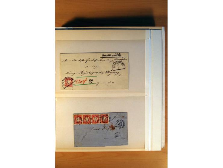 1849/70 (ca.), Sammlungsbestand von einigen losen Marken und Briefstücken (u. a. Probedruck der Nr. 1 mit entferntem Seidenfa