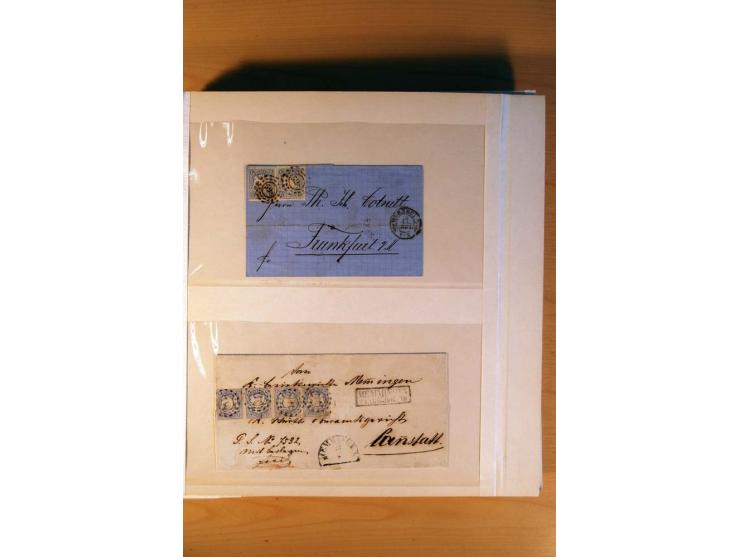 1849/70 (ca.), Sammlungsbestand von einigen losen Marken und Briefstücken (u. a. Probedruck der Nr. 1 mit entferntem Seidenfa