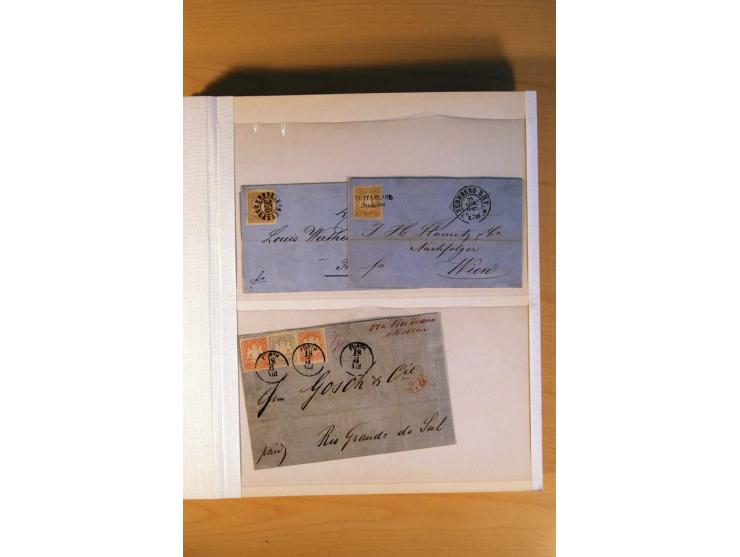 1849/70 (ca.), Sammlungsbestand von einigen losen Marken und Briefstücken (u. a. Probedruck der Nr. 1 mit entferntem Seidenfa