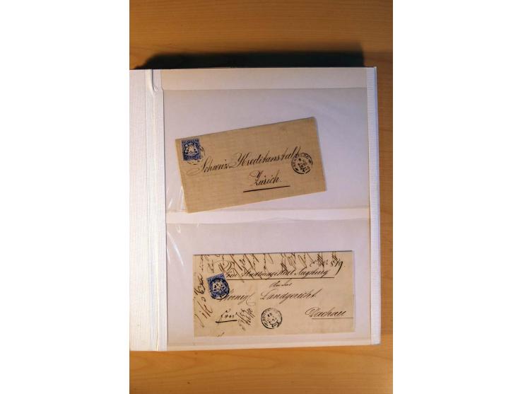 1849/70 (ca.), Sammlungsbestand von einigen losen Marken und Briefstücken (u. a. Probedruck der Nr. 1 mit entferntem Seidenfa
