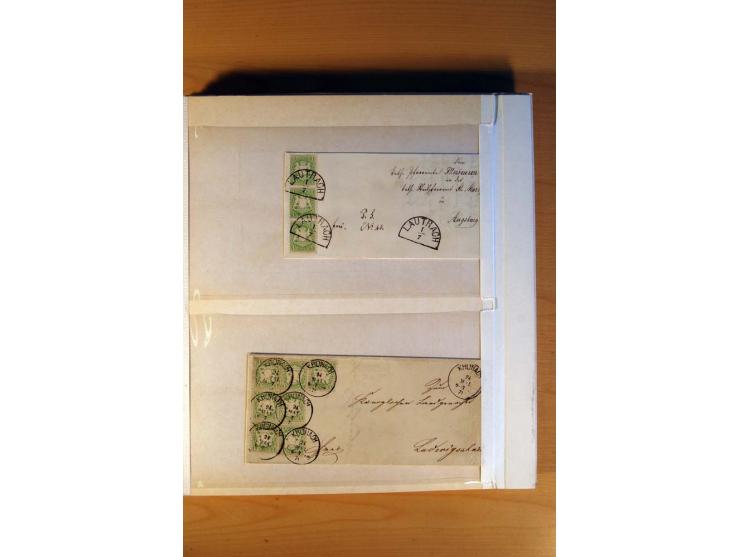 1849/70 (ca.), Sammlungsbestand von einigen losen Marken und Briefstücken (u. a. Probedruck der Nr. 1 mit entferntem Seidenfa