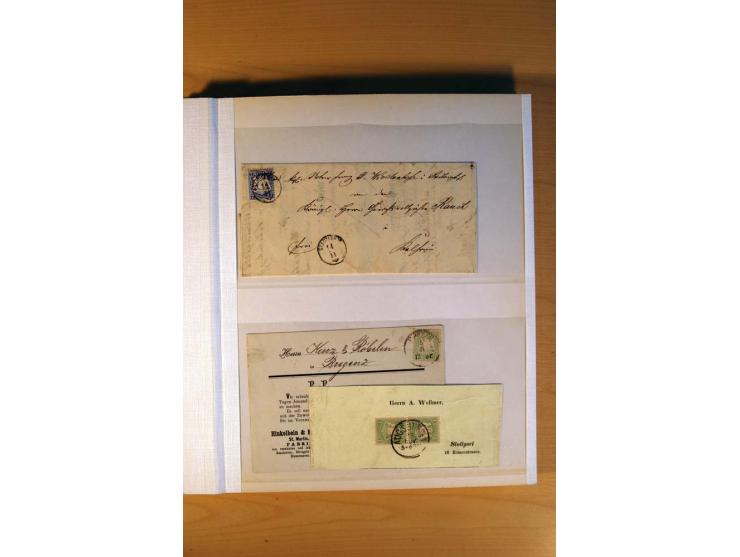 1849/70 (ca.), Sammlungsbestand von einigen losen Marken und Briefstücken (u. a. Probedruck der Nr. 1 mit entferntem Seidenfa