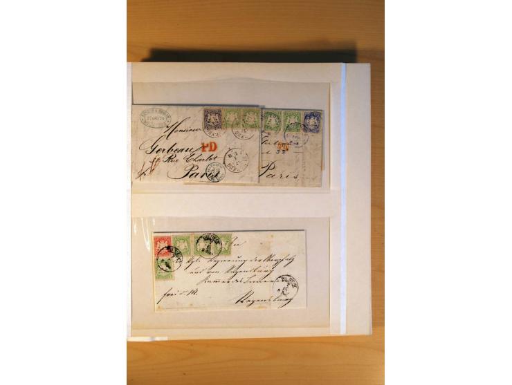 1849/70 (ca.), Sammlungsbestand von einigen losen Marken und Briefstücken (u. a. Probedruck der Nr. 1 mit entferntem Seidenfa