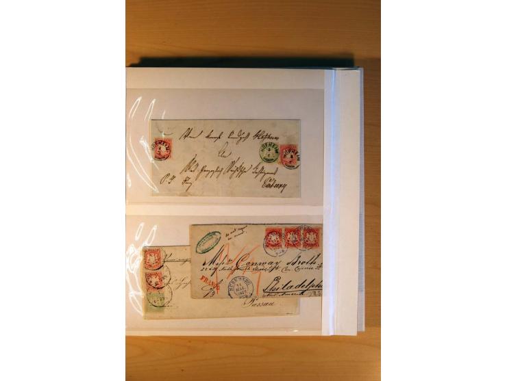 1849/70 (ca.), Sammlungsbestand von einigen losen Marken und Briefstücken (u. a. Probedruck der Nr. 1 mit entferntem Seidenfa