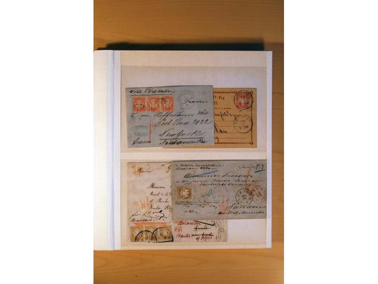 1849/70 (ca.), Sammlungsbestand von einigen losen Marken und Briefstücken (u. a. Probedruck der Nr. 1 mit entferntem Seidenfa