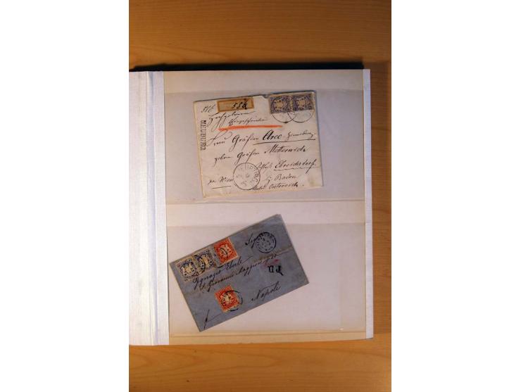 1849/70 (ca.), Sammlungsbestand von einigen losen Marken und Briefstücken (u. a. Probedruck der Nr. 1 mit entferntem Seidenfa