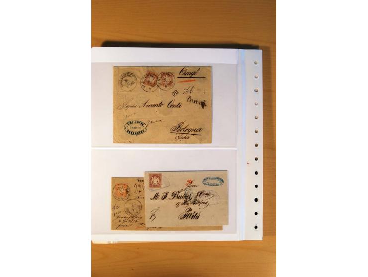 1849/70 (ca.), Sammlungsbestand von einigen losen Marken und Briefstücken (u. a. Probedruck der Nr. 1 mit entferntem Seidenfa