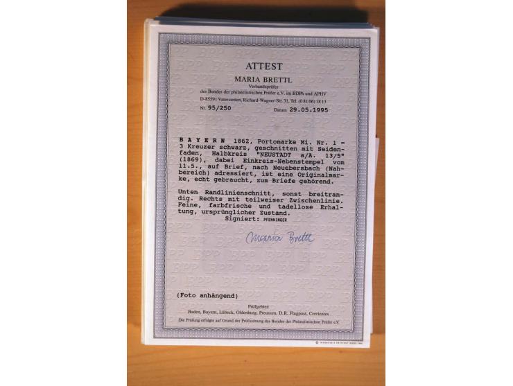 1849/70 (ca.), Sammlungsbestand von einigen losen Marken und Briefstücken (u. a. Probedruck der Nr. 1 mit entferntem Seidenfa