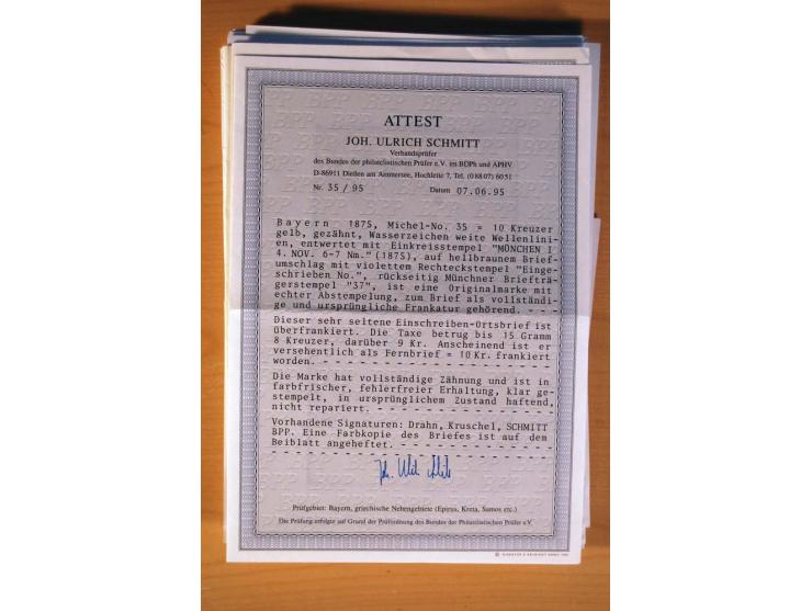 1849/70 (ca.), Sammlungsbestand von einigen losen Marken und Briefstücken (u. a. Probedruck der Nr. 1 mit entferntem Seidenfa