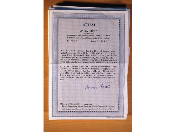 1849/70 (ca.), Sammlungsbestand von einigen losen Marken und Briefstücken (u. a. Probedruck der Nr. 1 mit entferntem Seidenfa