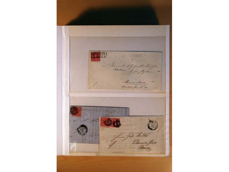 1849/70 (ca.), Sammlungsbestand von einigen losen Marken und Briefstücken (u. a. Probedruck der Nr. 1 mit entferntem Seidenfa