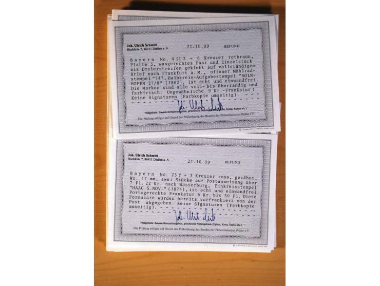 1849/70 (ca.), Sammlungsbestand von einigen losen Marken und Briefstücken (u. a. Probedruck der Nr. 1 mit entferntem Seidenfa