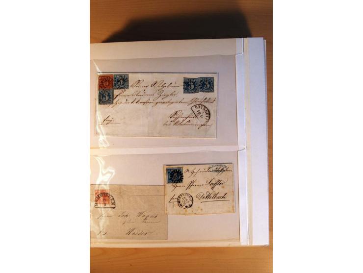 1849/70 (ca.), Sammlungsbestand von einigen losen Marken und Briefstücken (u. a. Probedruck der Nr. 1 mit entferntem Seidenfa