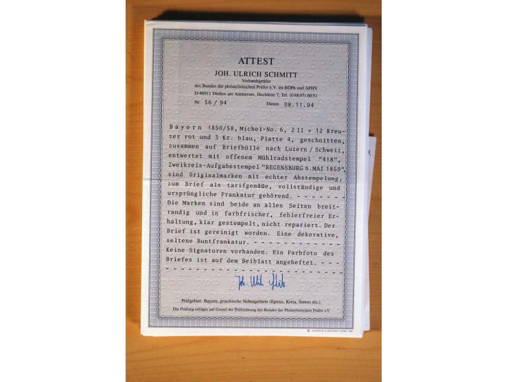 1849/70 (ca.), Sammlungsbestand von einigen losen Marken und Briefstücken (u. a. Probedruck der Nr. 1 mit entferntem Seidenfa