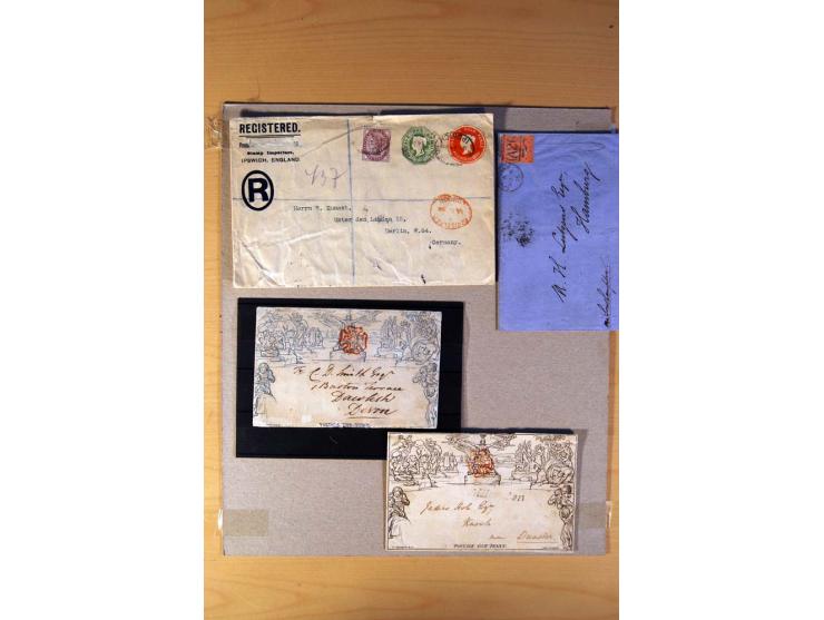 1813/1935, über 90 Briefe und Karten mit vielen interessanten Stücken dabei Mulready-Umschlag 1 und 2 P., gebraucht, Mi.-Nr. 