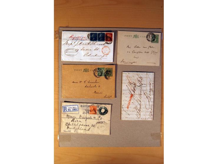 1813/1935, über 90 Briefe und Karten mit vielen interessanten Stücken dabei Mulready-Umschlag 1 und 2 P., gebraucht, Mi.-Nr. 